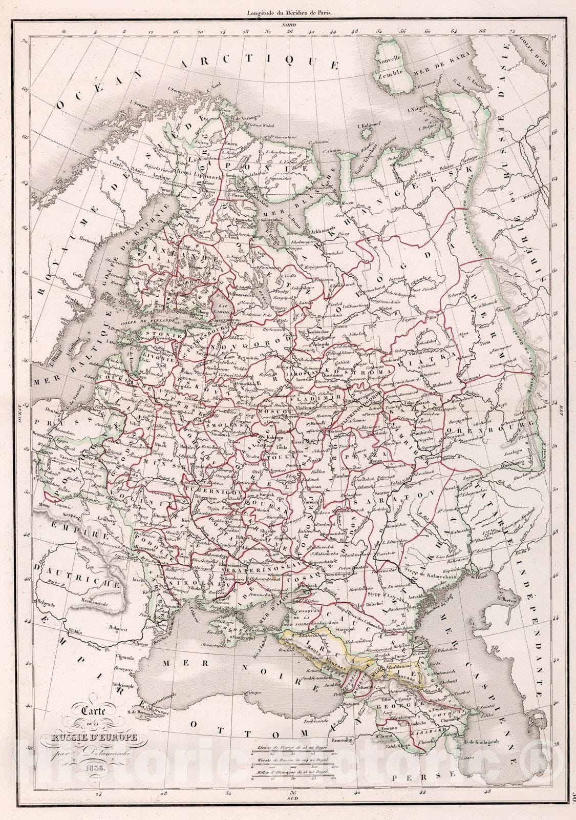 Historic Map : La Russie D'Europe., 1847, Vintage Wall Art