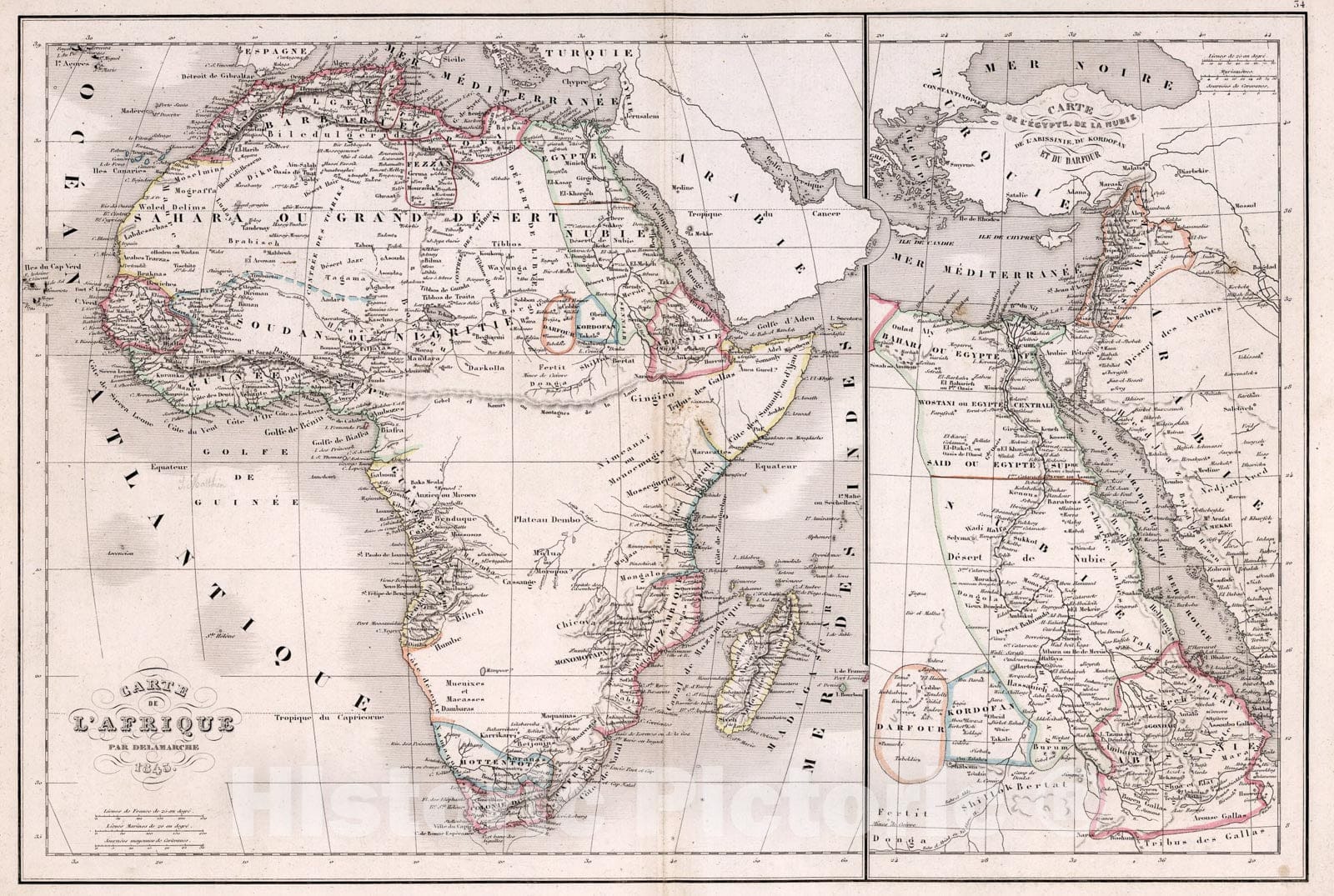 Historic Map : L'Afrique. L'Egypte., 1843, Vintage Wall Art