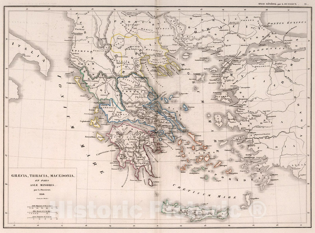 Historic Map : 13. Grecia, Thracia, Macedonia et pars Asie Minoris., 1850, Vintage Wall Art