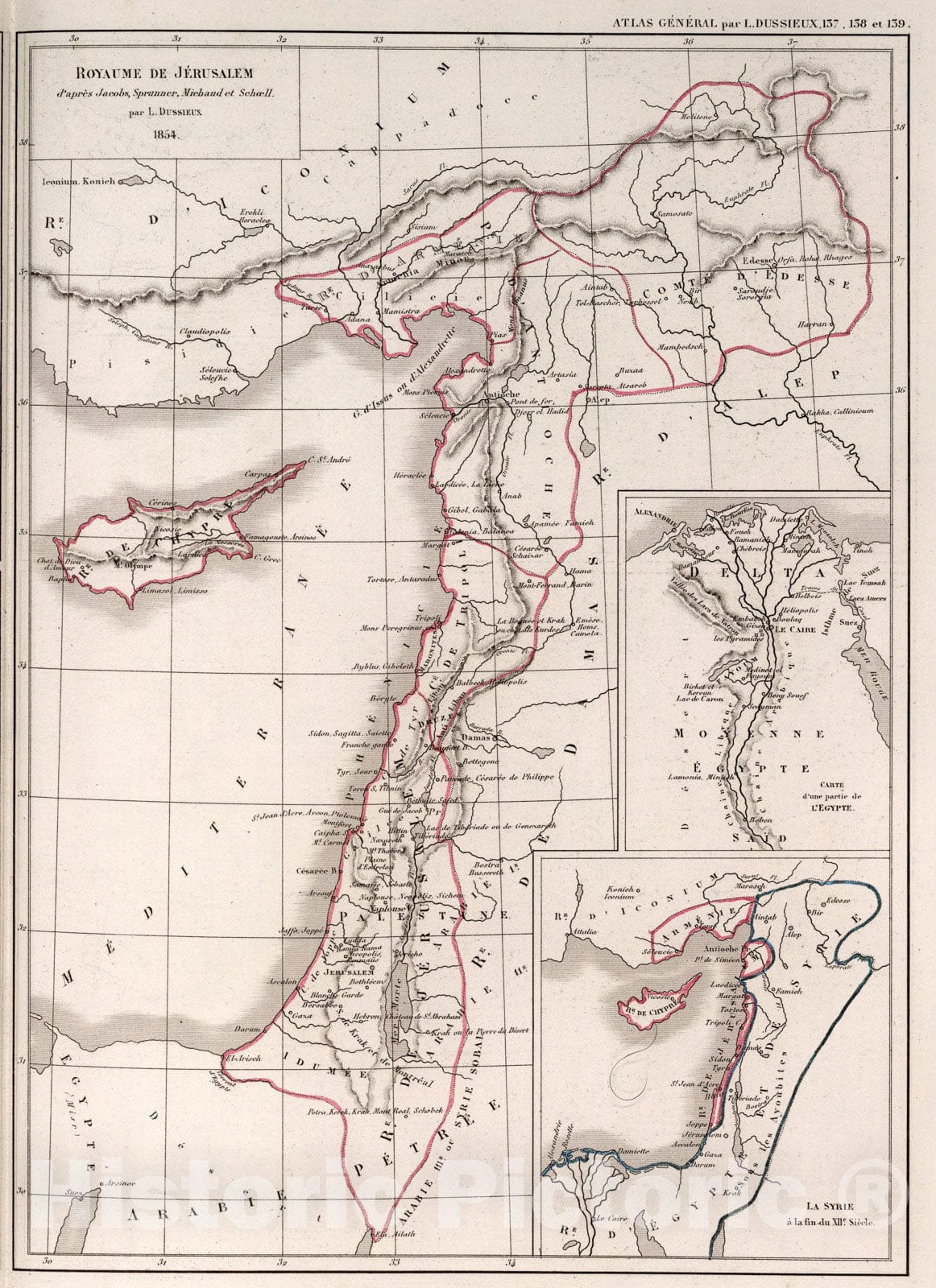 Historic Map : 139. Royaume de Jerusalem. (insets) (Egypt). La Syrie., 1854, Vintage Wall Art