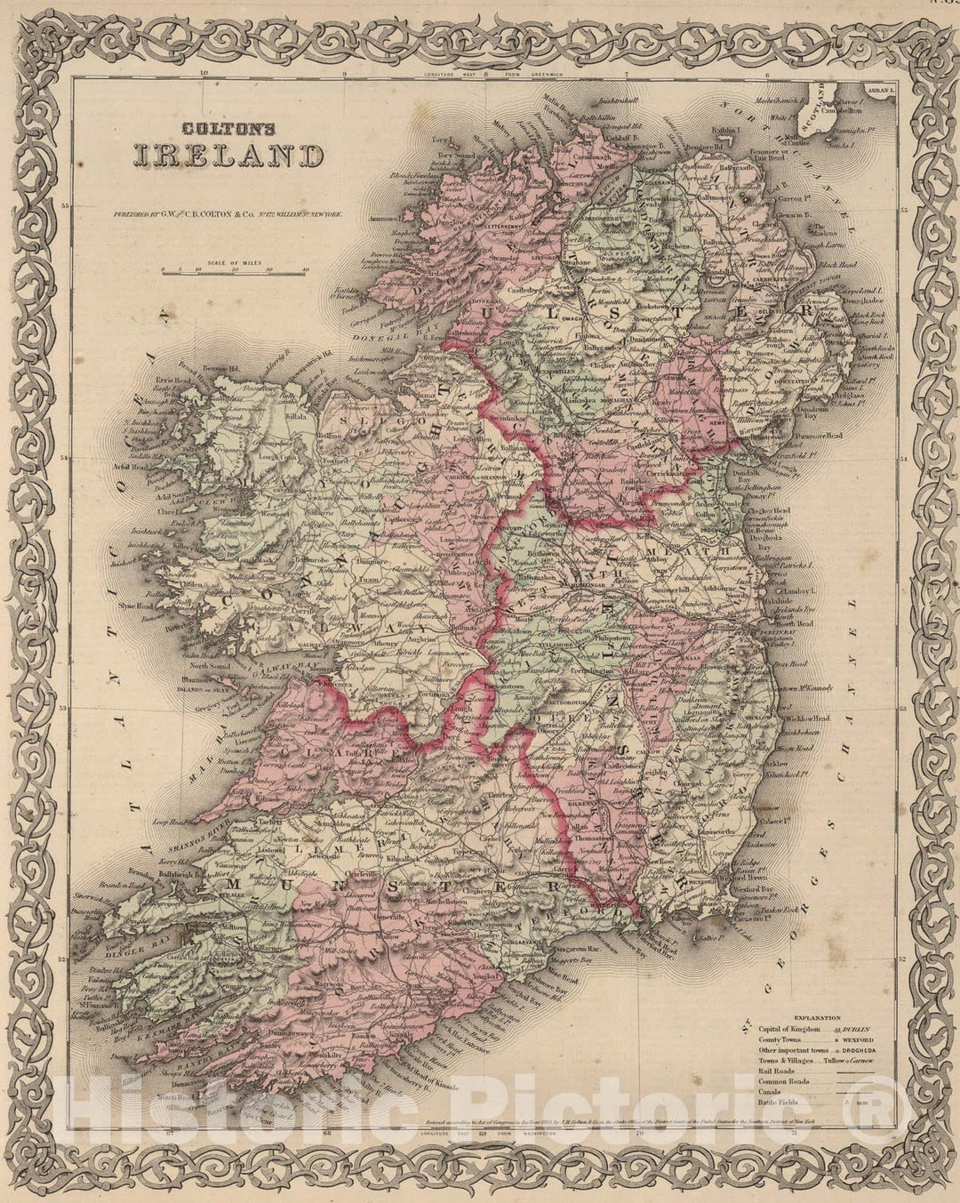 Historic Map : Ireland., 1866, Vintage Wall Art