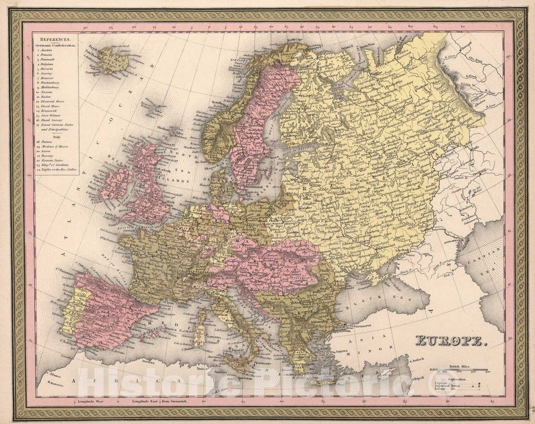 Historic Map : Europe., 1850, Vintage Wall Art