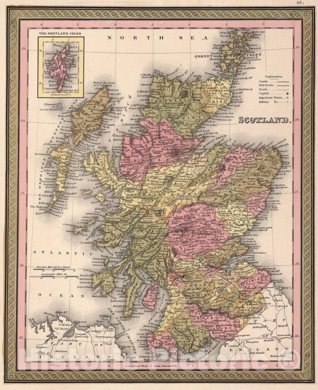 Historic Map : Scotland., 1850, Vintage Wall Art