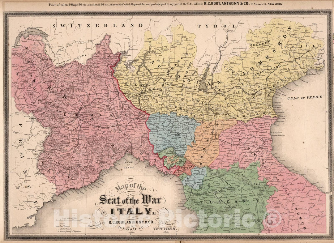 Historic Map : Seat of the War, Italy., 1850, Vintage Wall Art