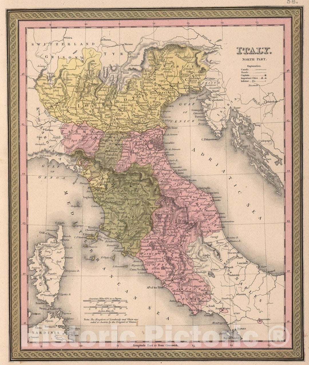 Historic Map : Italy, North Part., 1850, Vintage Wall Art