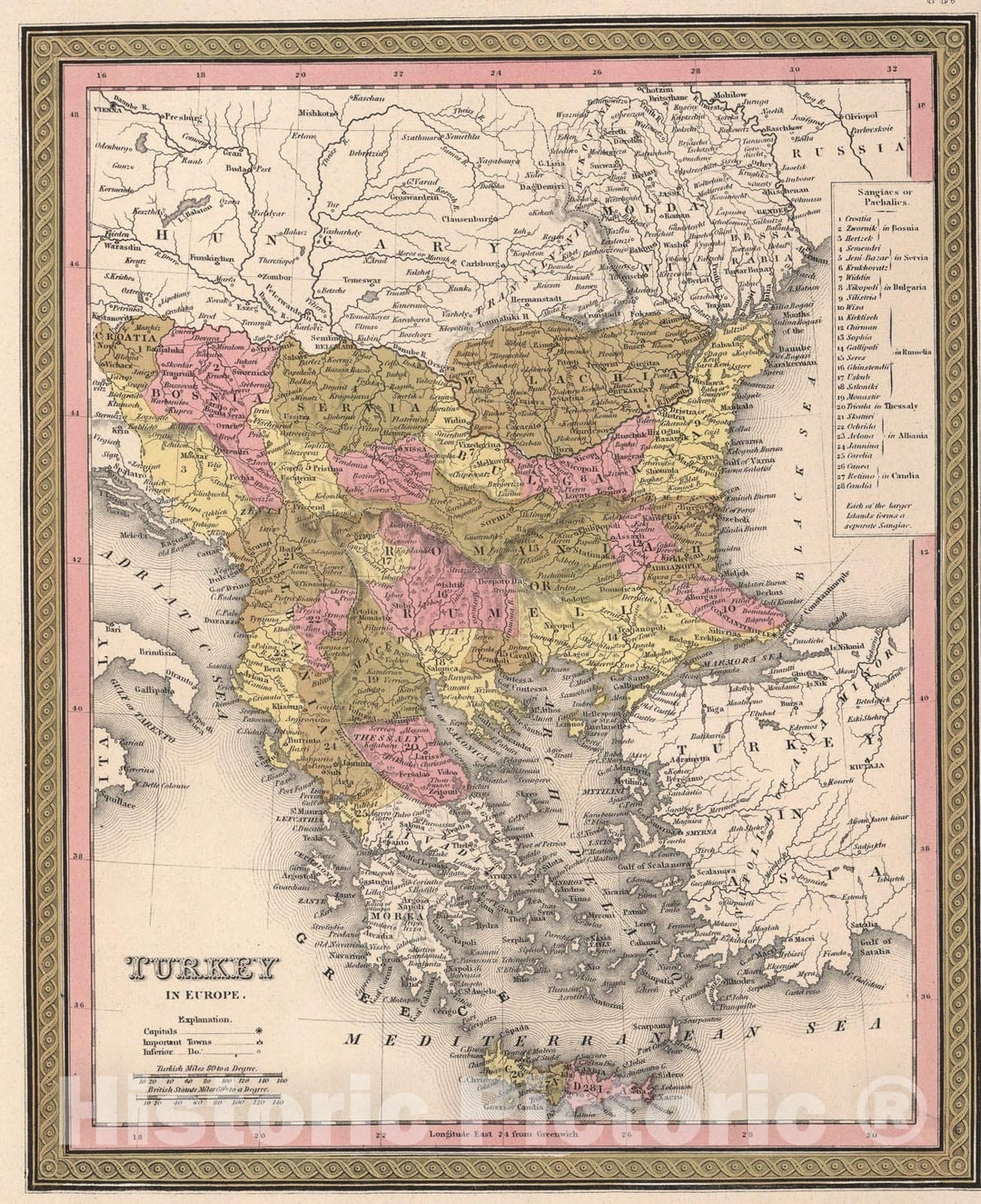 Historic Map : Turkey in Europe., 1850, Vintage Wall Art