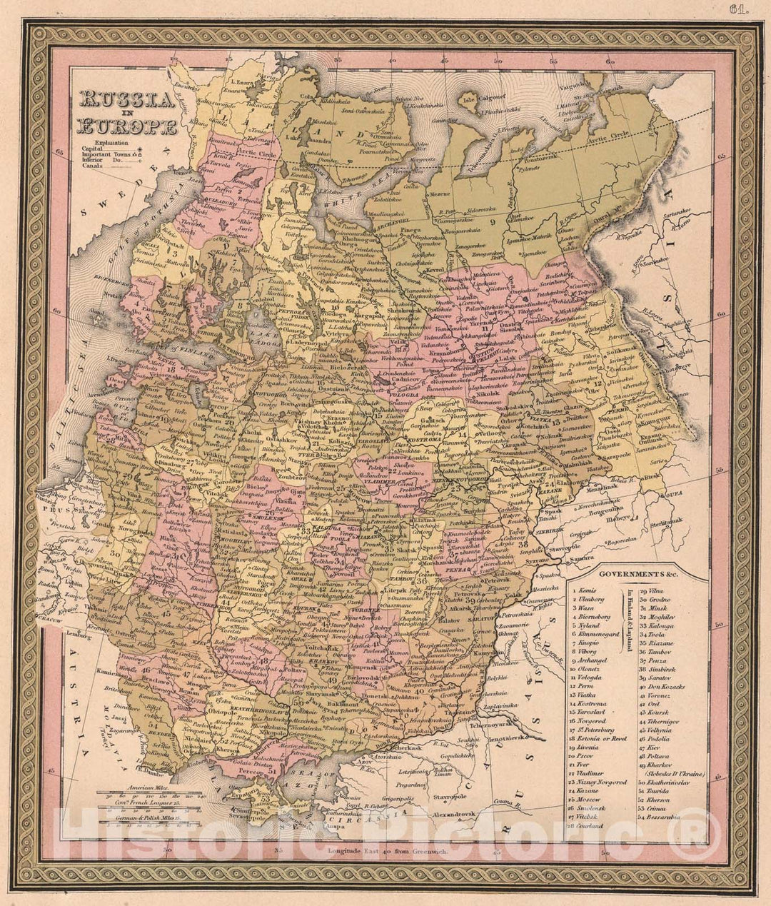 Historic Map : Russia in Europe., 1850, Vintage Wall Art