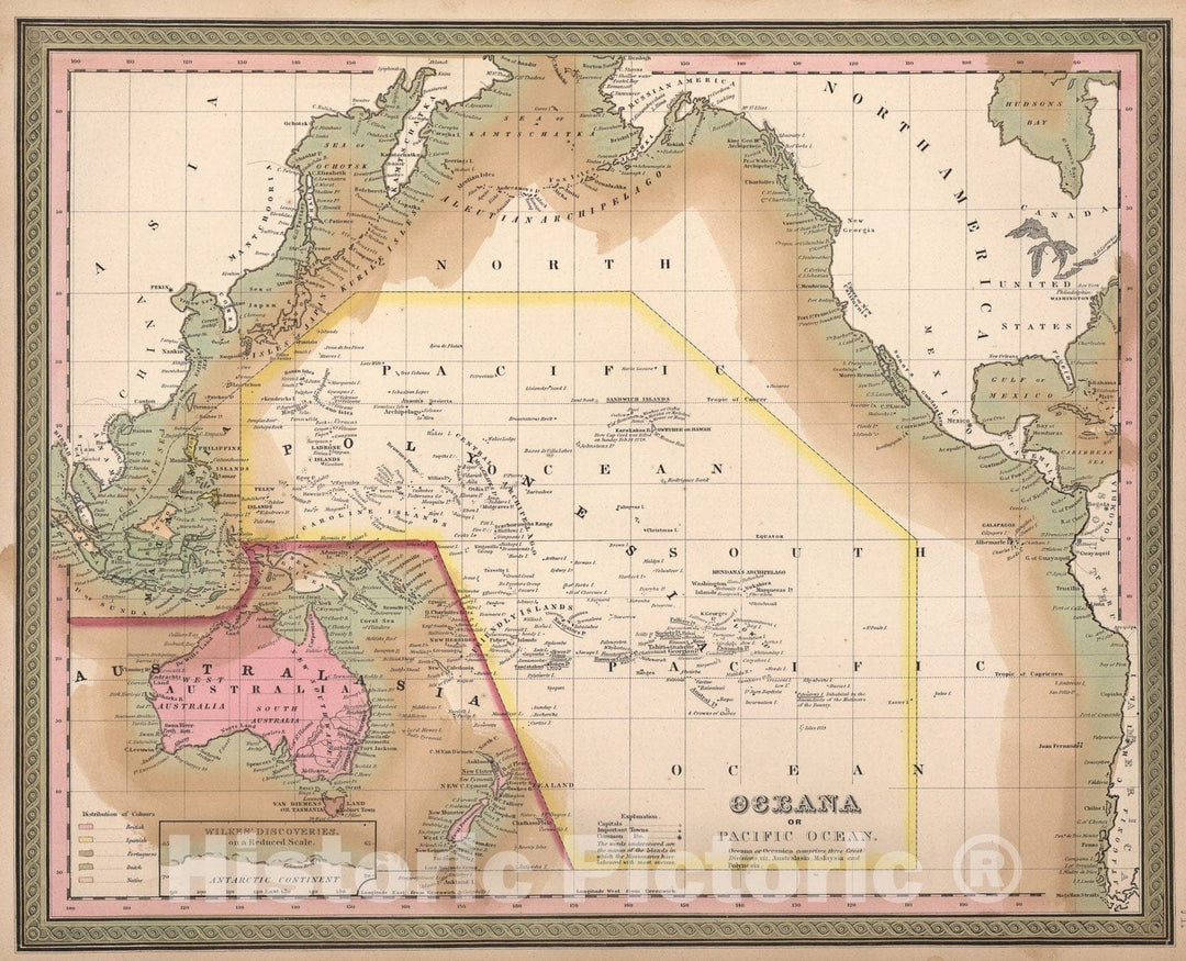 Historic Map : Oceana or Pacific Ocean., 1850, Vintage Wall Art