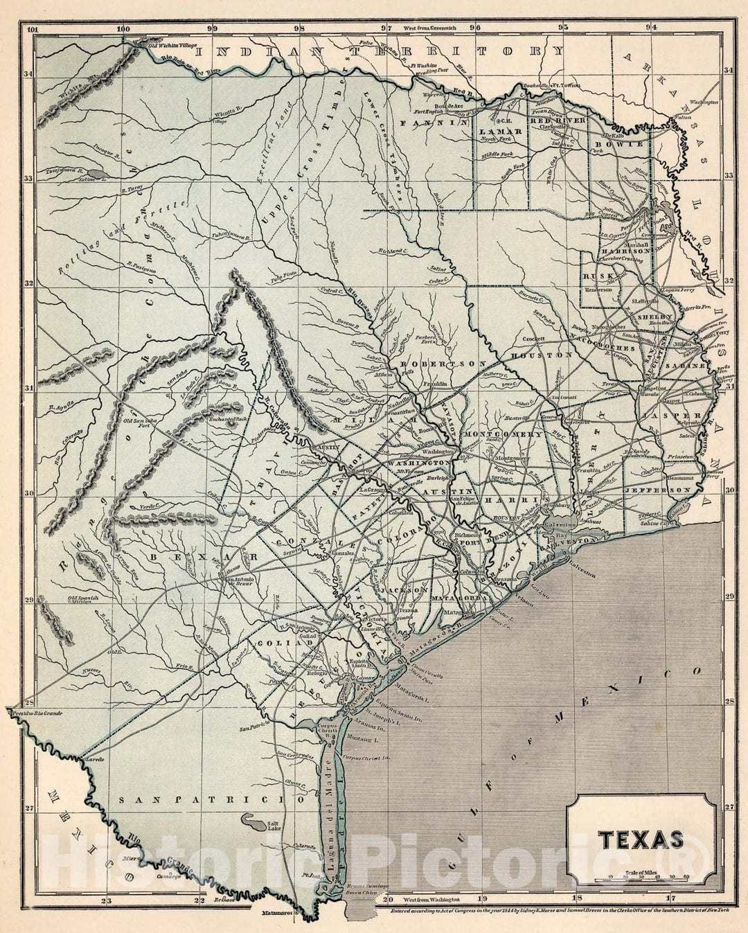 Historic Map : Texas, 1845, Vintage Wall Art