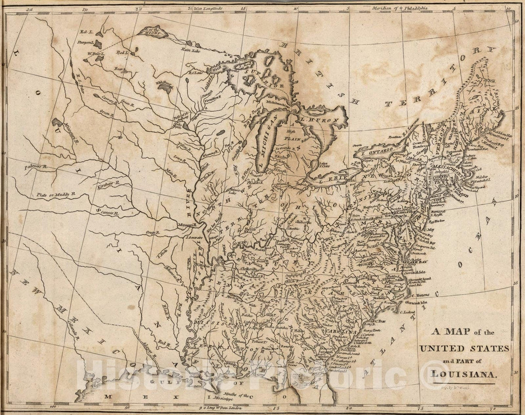 Historic Map : United States and Part of Louisiana, 1816, Vintage Wall Art