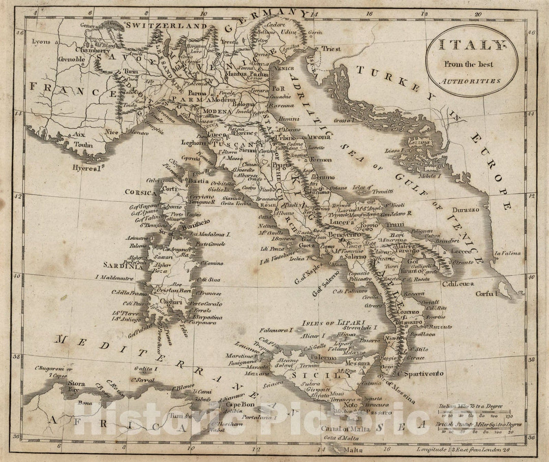 Historic Map : Italy From The Best Authorities, 1816, Vintage Wall Art