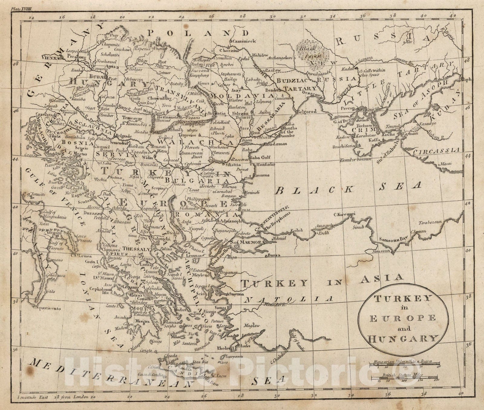 Historic Map : Turkey In Europe and Hungary, 1816, Vintage Wall Art