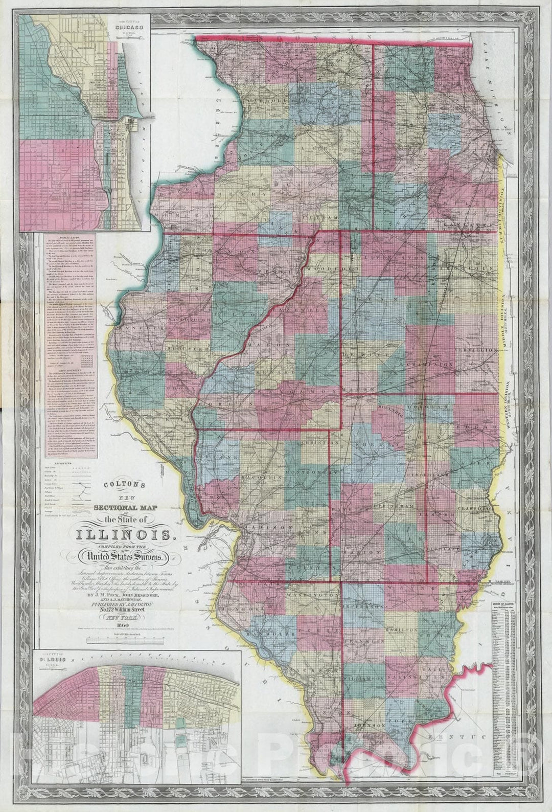 Historic Map : Sectional Map Of the State of Illinois, 1860, Vintage Wall Art