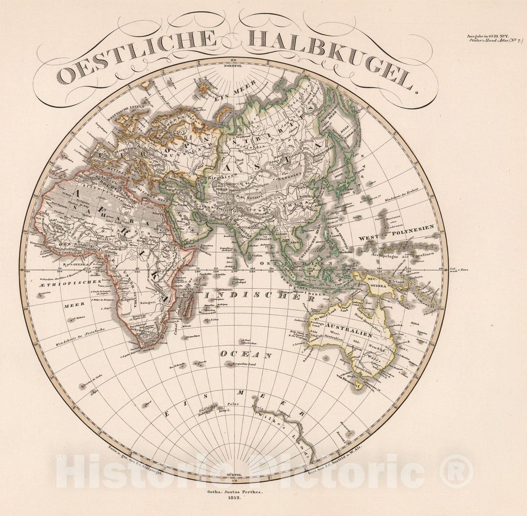 Historic Map : Oestliche Halbkugel. (Eastern Hemisphere)., 1852, Vintage Wall Art