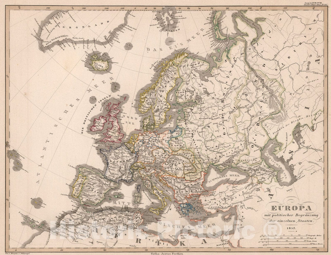 Historic Map : Europa. (Europe}., 1852, Vintage Wall Art