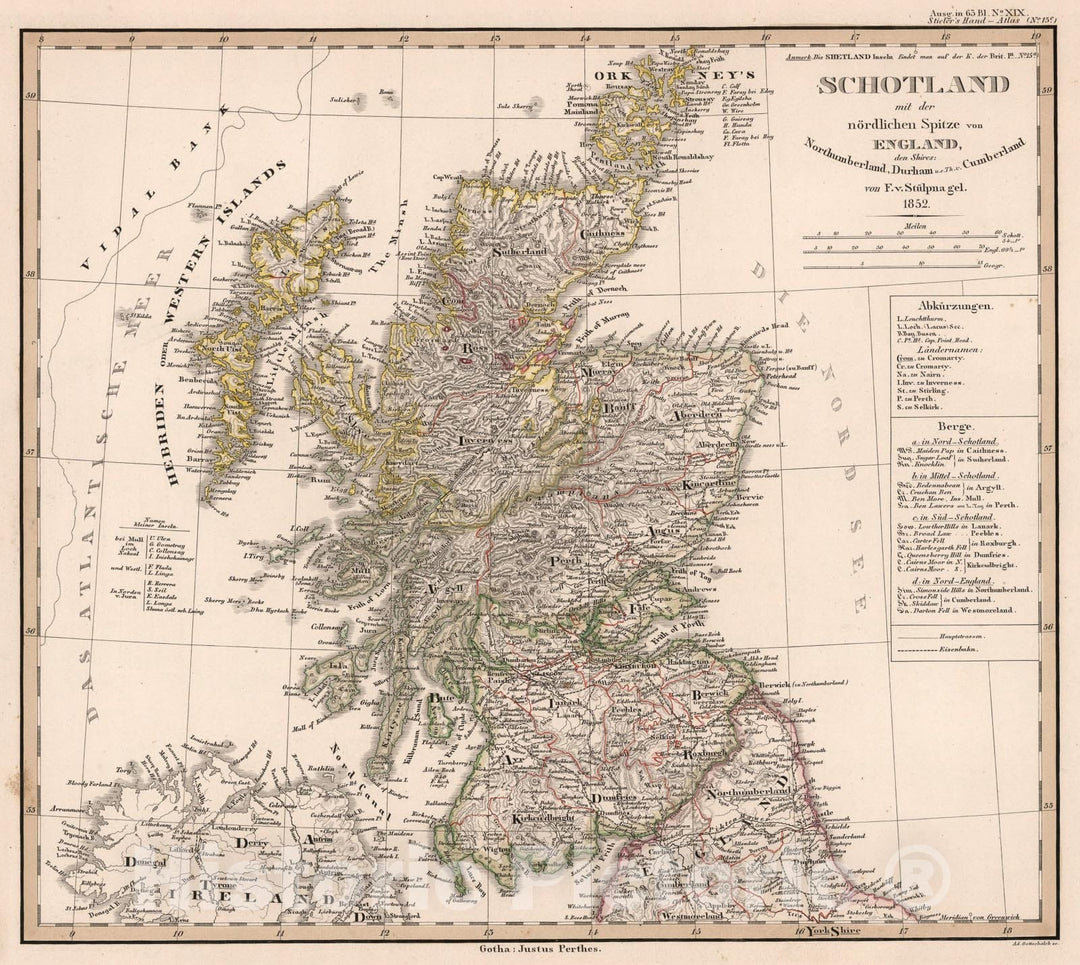 Historic Map : Schotland. (Scotland)., 1852, Vintage Wall Art