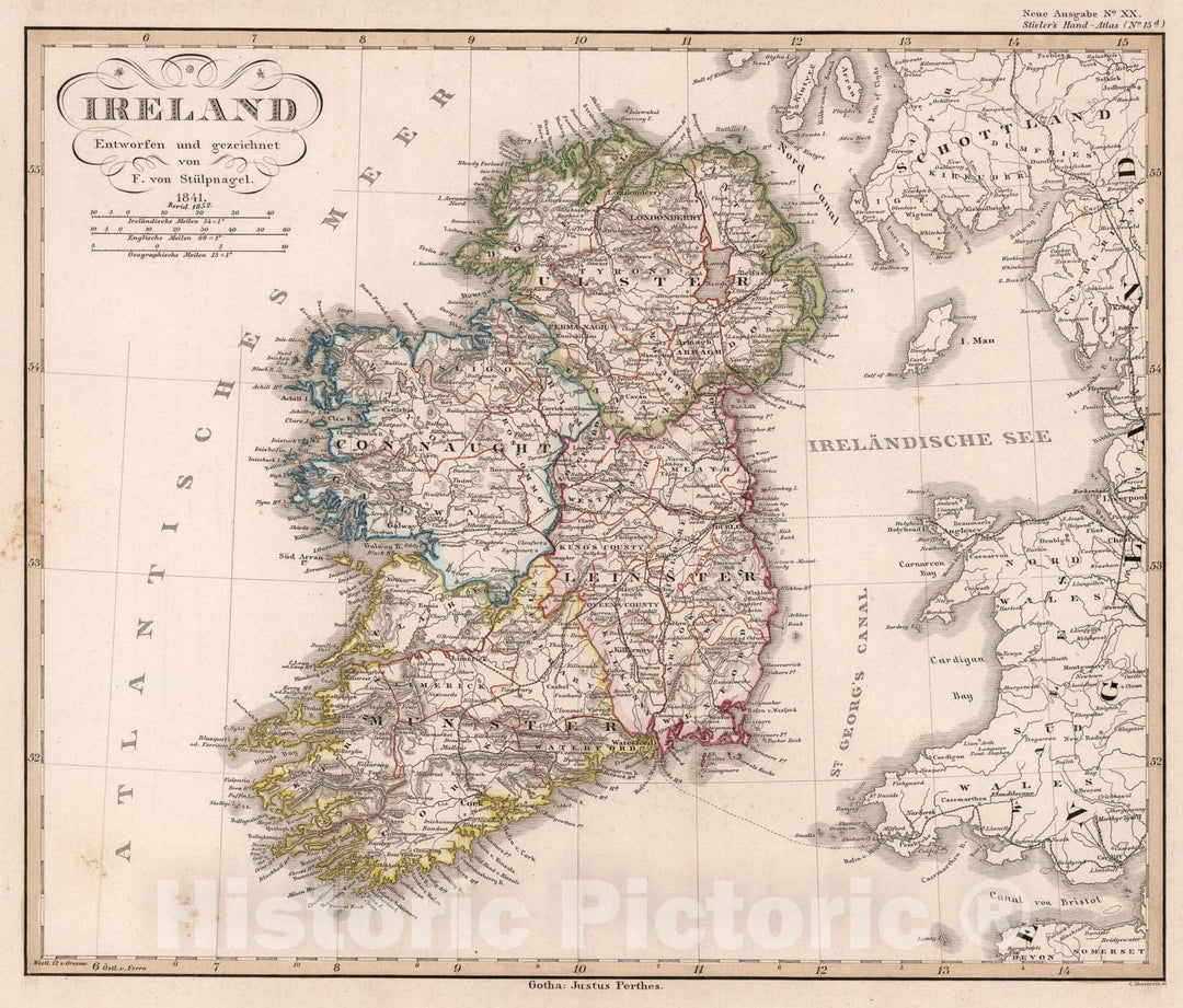 Historic Map : Ireland., 1852, Vintage Wall Art