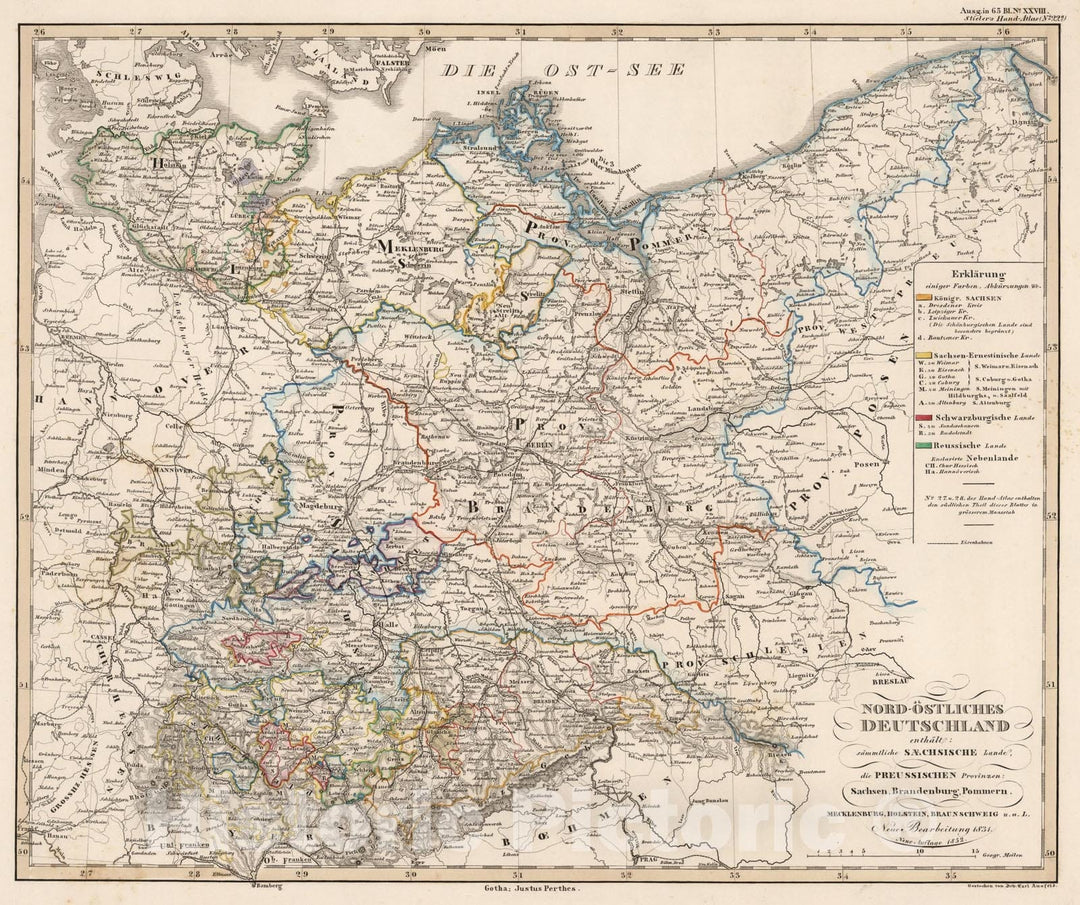 Historic Map : Nord-Ostliches Deutschland. (Northeast Germany)., 1852, Vintage Wall Art