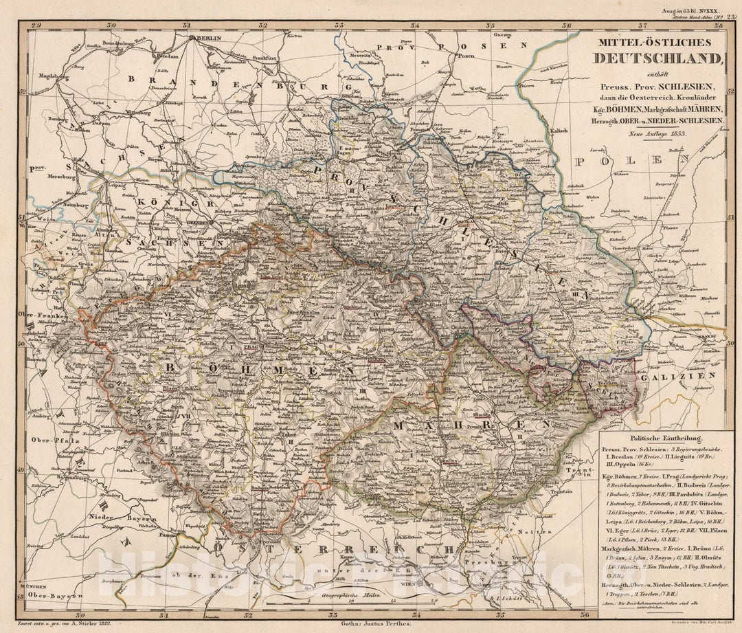 Historic Map : Mittel-Ostliches Deutschland. (East Central Germany)., 1853, Vintage Wall Art