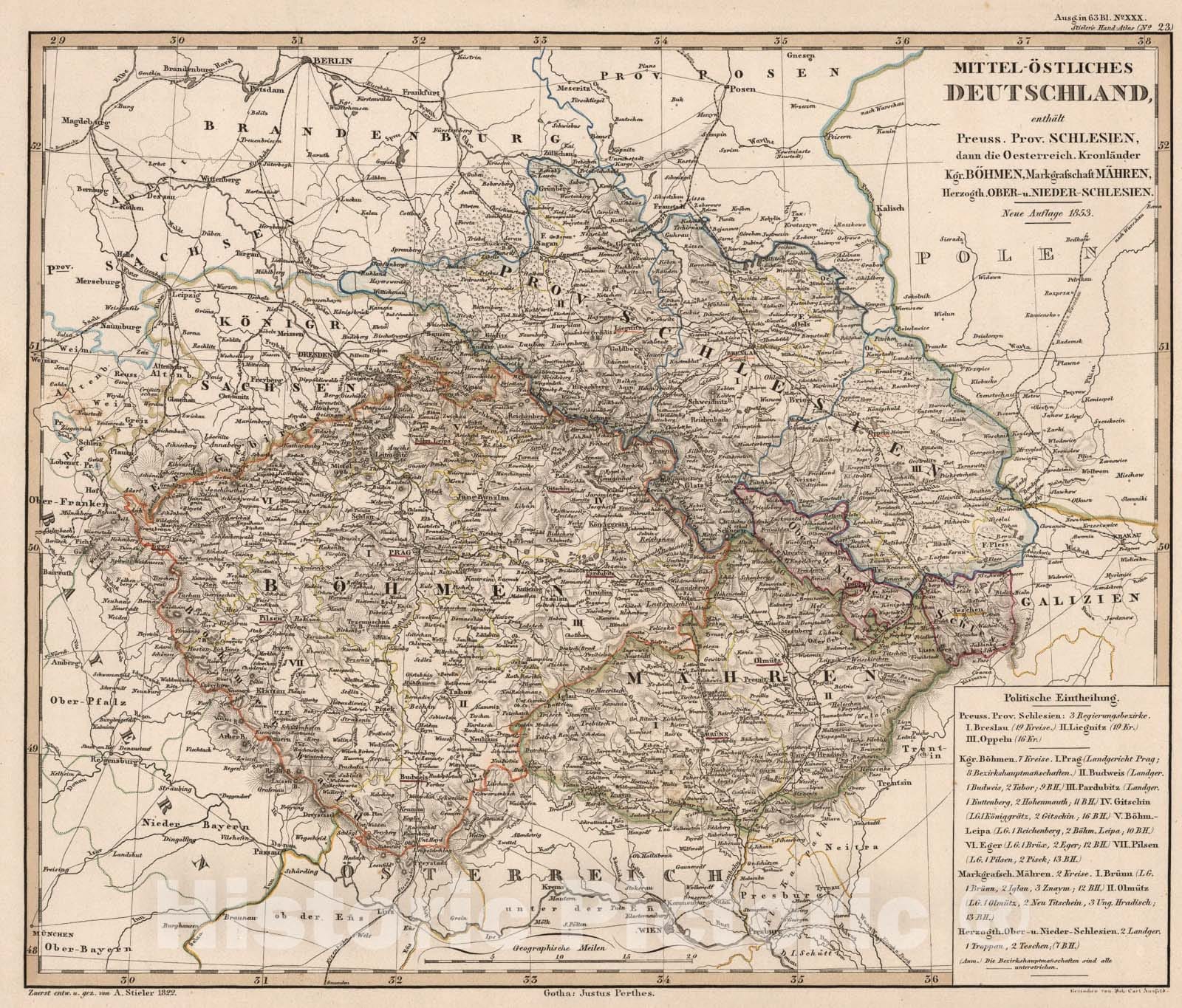 Historic Map : Mittel-Ostliches Deutschland. (East Central Germany)., 1853, Vintage Wall Art