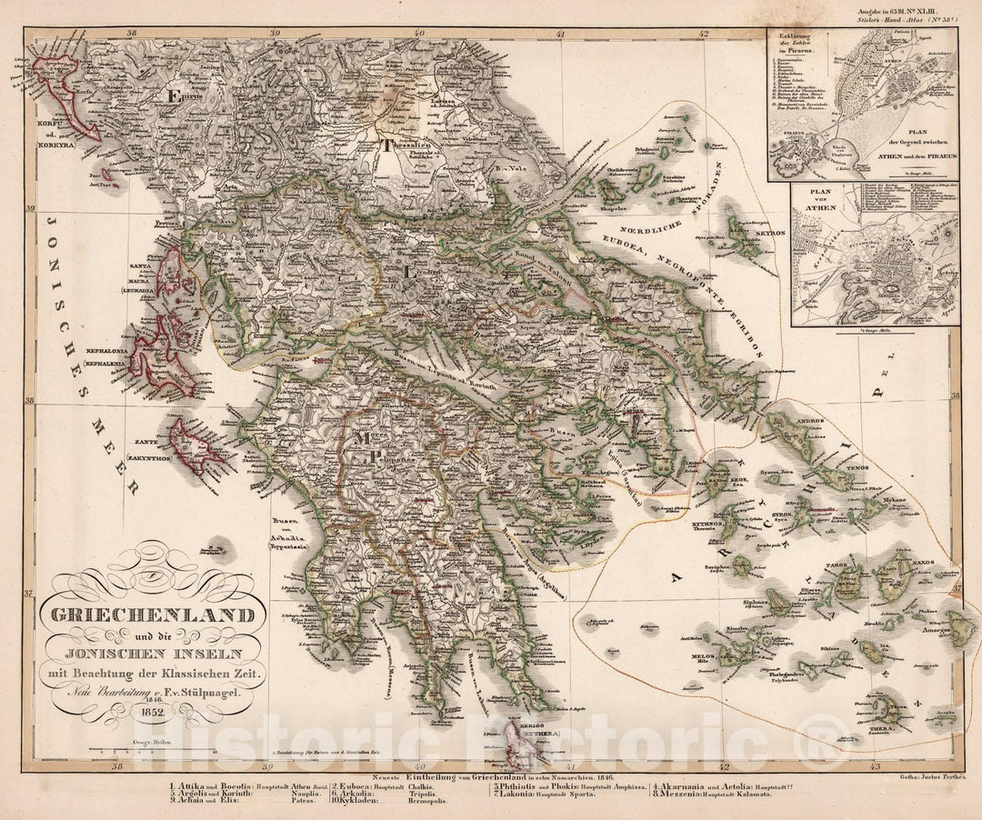 Historic Map : Griechenland und die Jonischen Inseln .... (Greece)., 1852, Vintage Wall Art