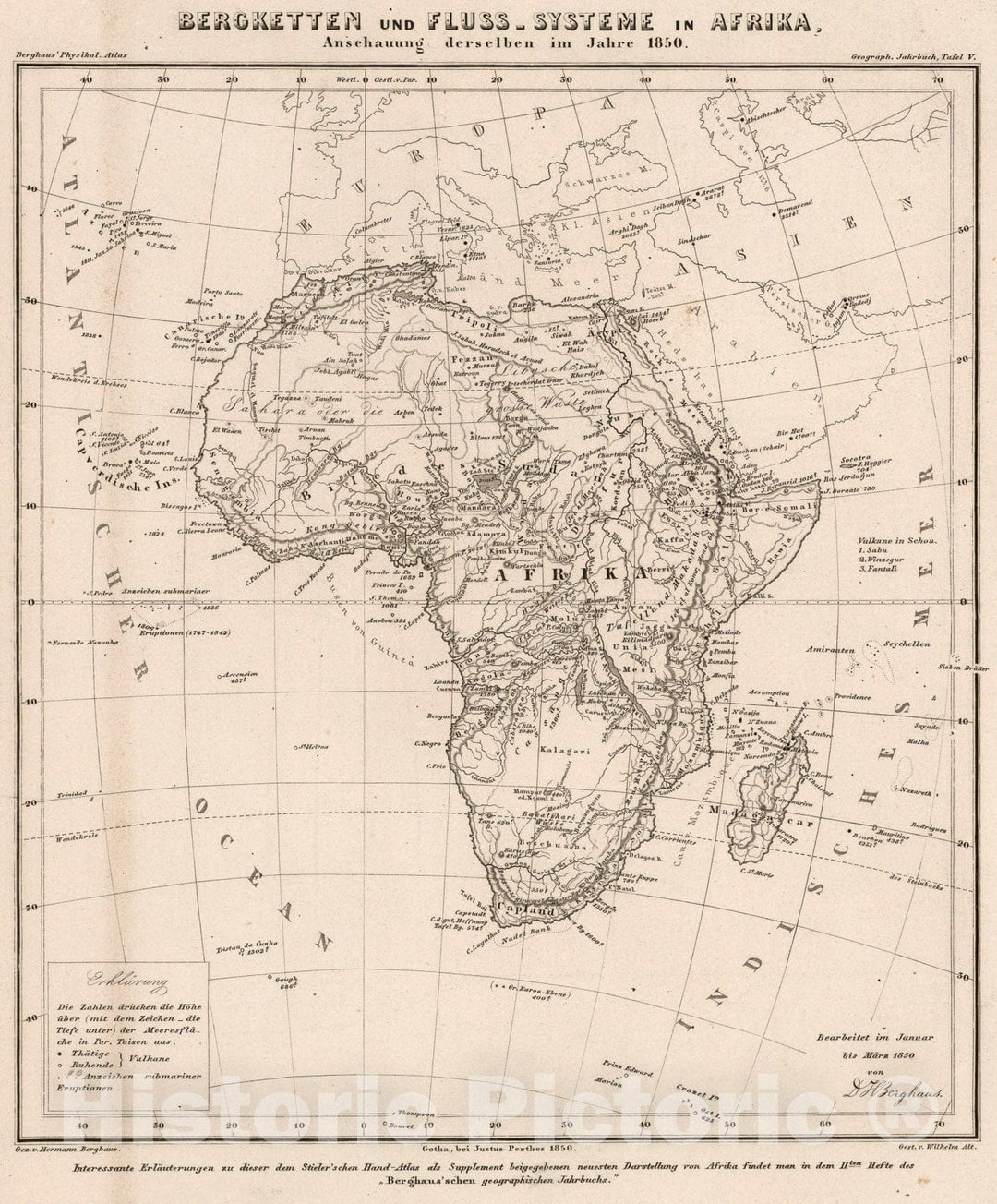 Historic Map : Berketten und Fluss_Systeme in Africa. (Hydrography of Africa)., 1853, Vintage Wall Art