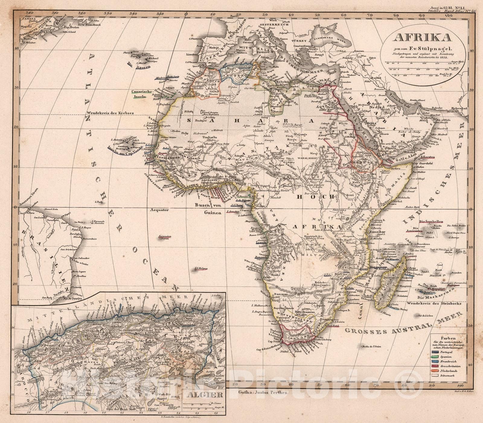 Historic Map : Afrika. (Africa)., 1852, Vintage Wall Art