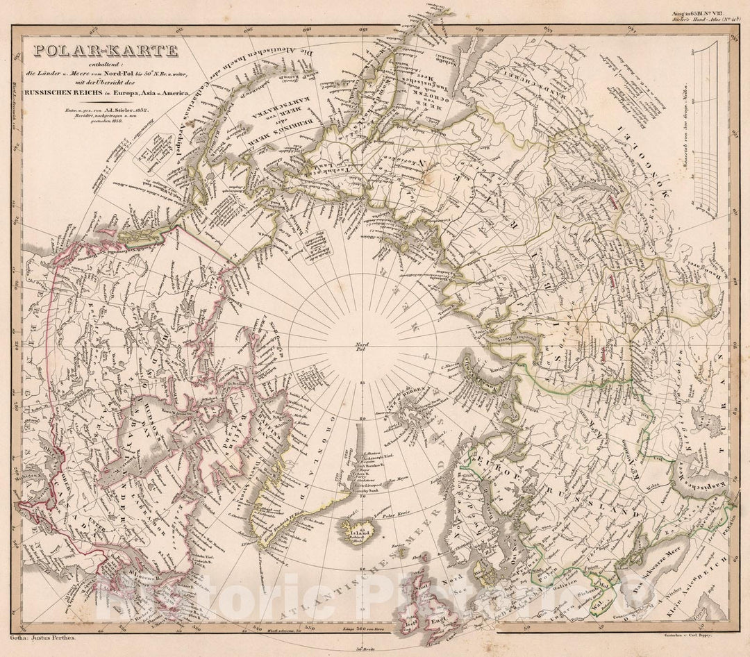 Historic Map : Polar-Karte. (Northern Hemisphere)., 1853, Vintage Wall Art