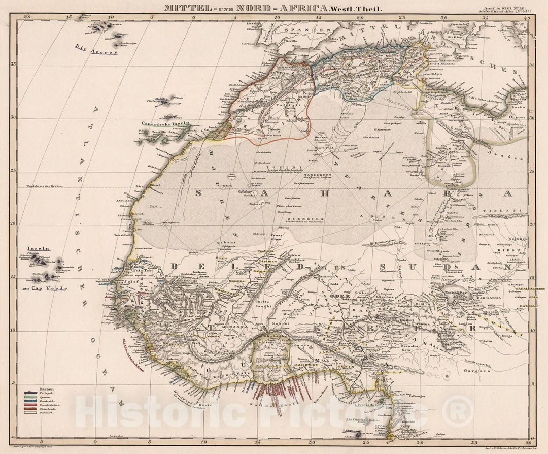 Historic Map : Mittel - und Nord-Afrika. (West and North Africa)., 1848, Vintage Wall Art