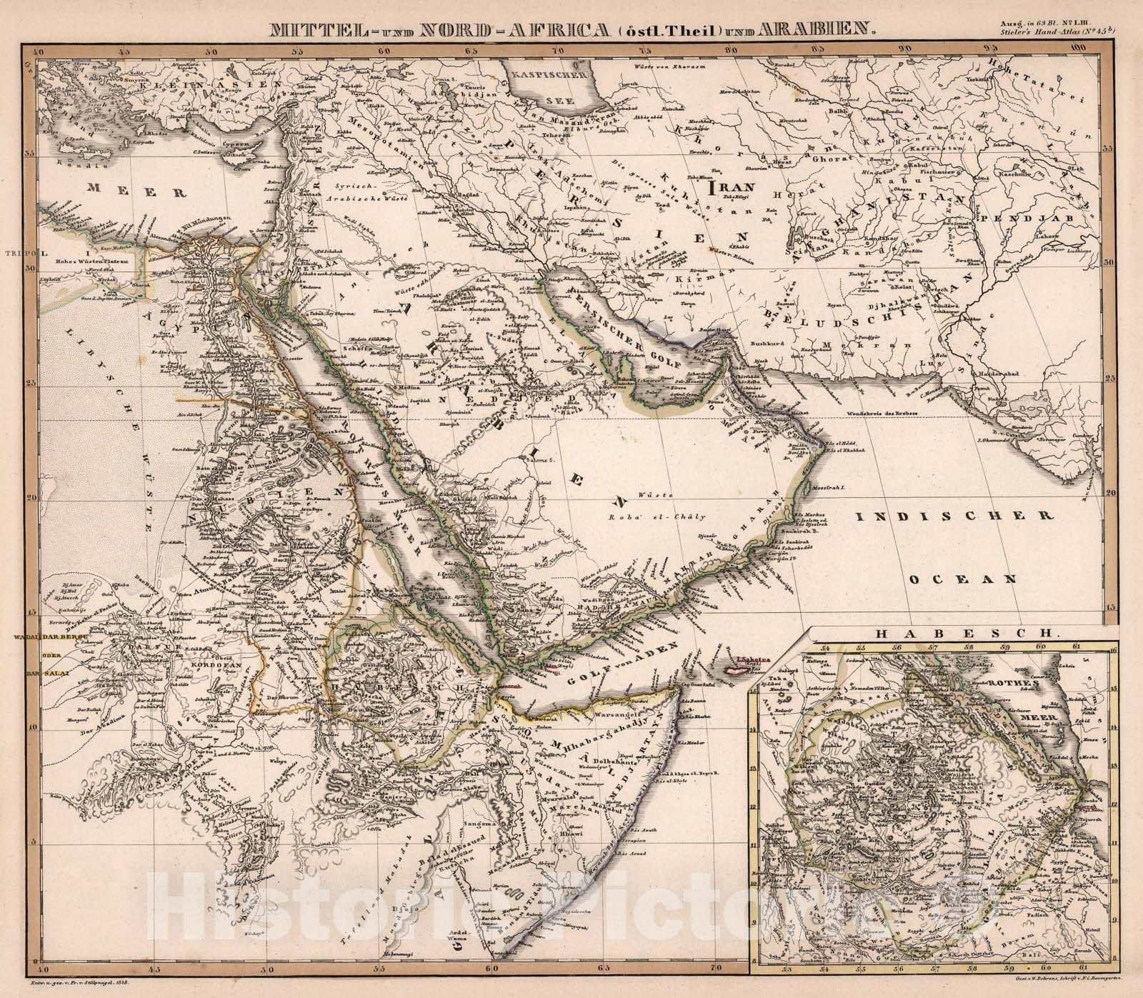 Historic Map : Mittel - und Nord-Afrika. (North and Central Africa, Arabian Peninsula). Habesch (Ethiopia and Eritrea)., 1853, Vintage Wall Art