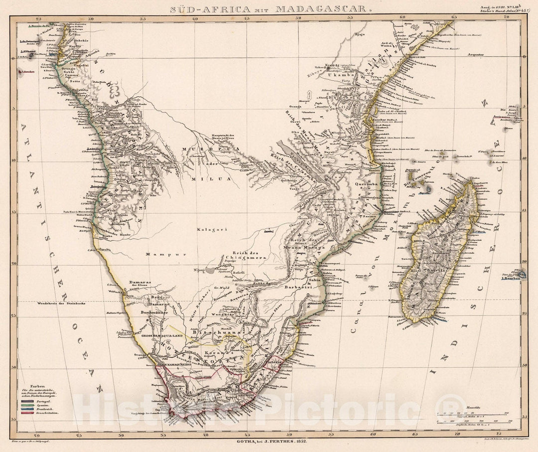 Historic Map : Sud-Africa (Southern Africa) und Madagascar., 1852, Vintage Wall Art