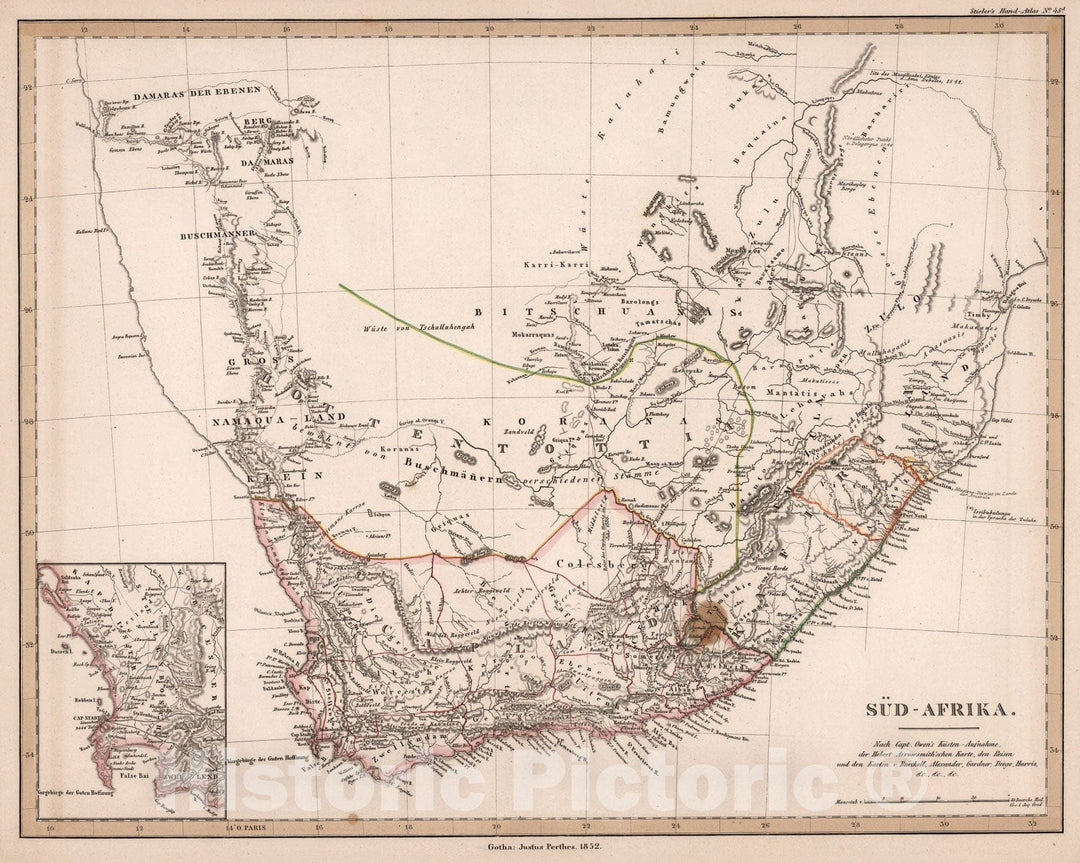 Historic Map : Sud-Afrika (South Africa)., 1852, Vintage Wall Art