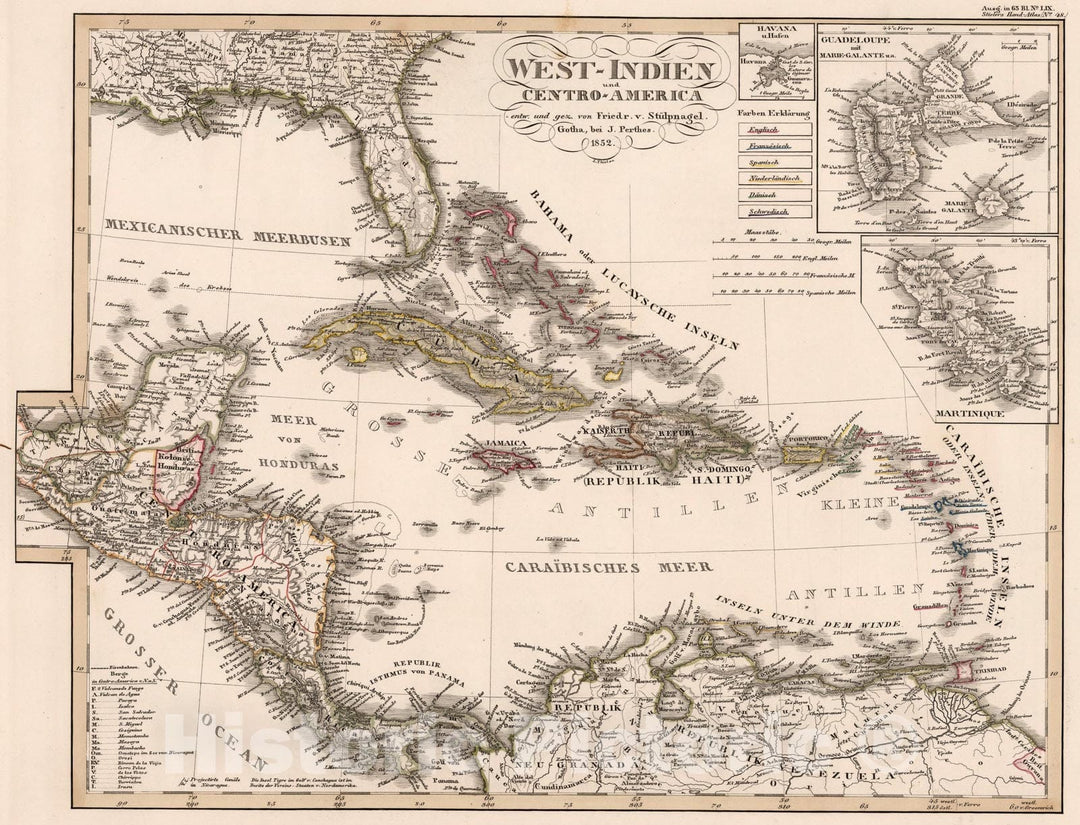 Historic Map : West-Indien Centro-Amerika (West Indies and Central America)., 1852, Vintage Wall Art