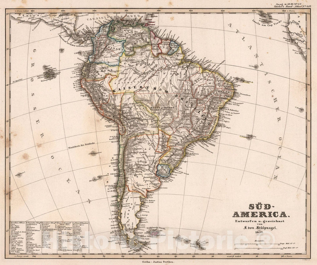 Historic Map : Sud-Amerika. (South America)., 1852, Vintage Wall Art