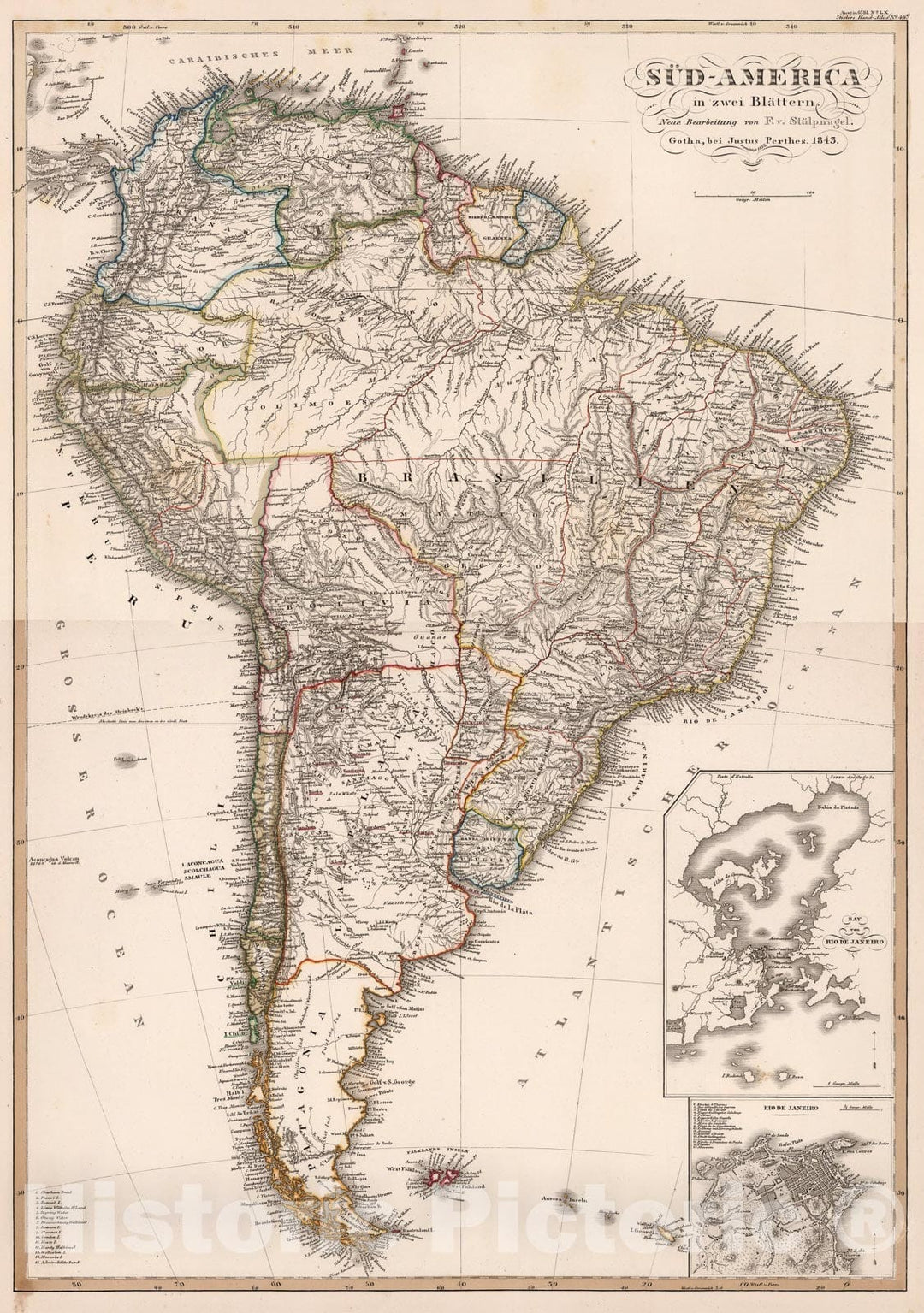 Historic Map : Composite: Sud-Amerika. (South America)., 1853, Vintage Wall Art