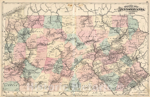 Historic Map : Railway Map of the State of Pennsylvania., 1876, Vintage Wall Art