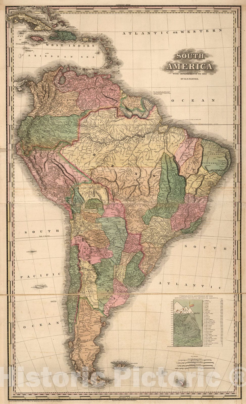 Historic Map : South America and West Indies., 1824, Vintage Wall Art