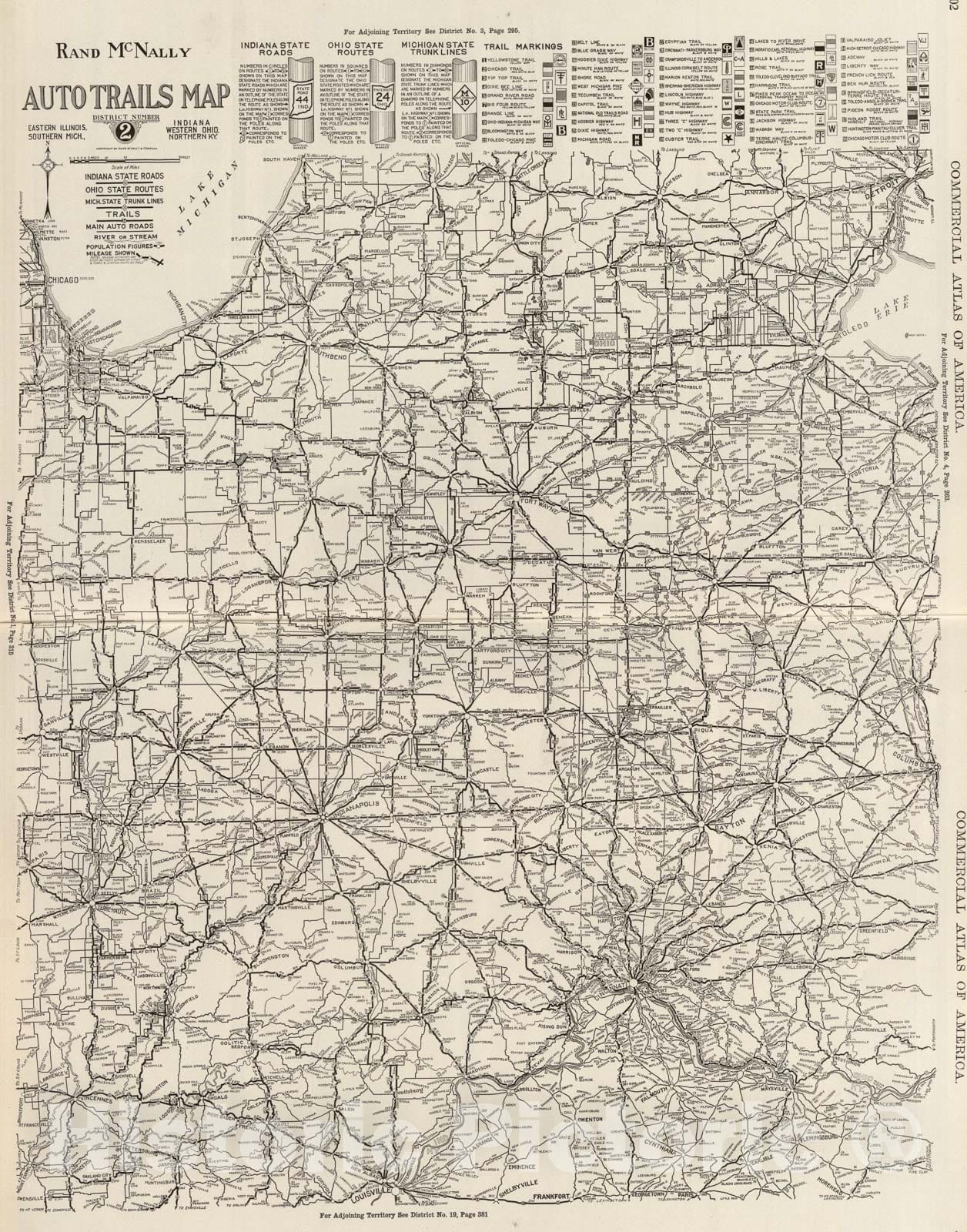 Historic Map : AutoTrails Map, Eastern Illinois, Southern Michigan, Indiana, Western Ohio, Northern Kentucky., 1924, Vintage Wall Art