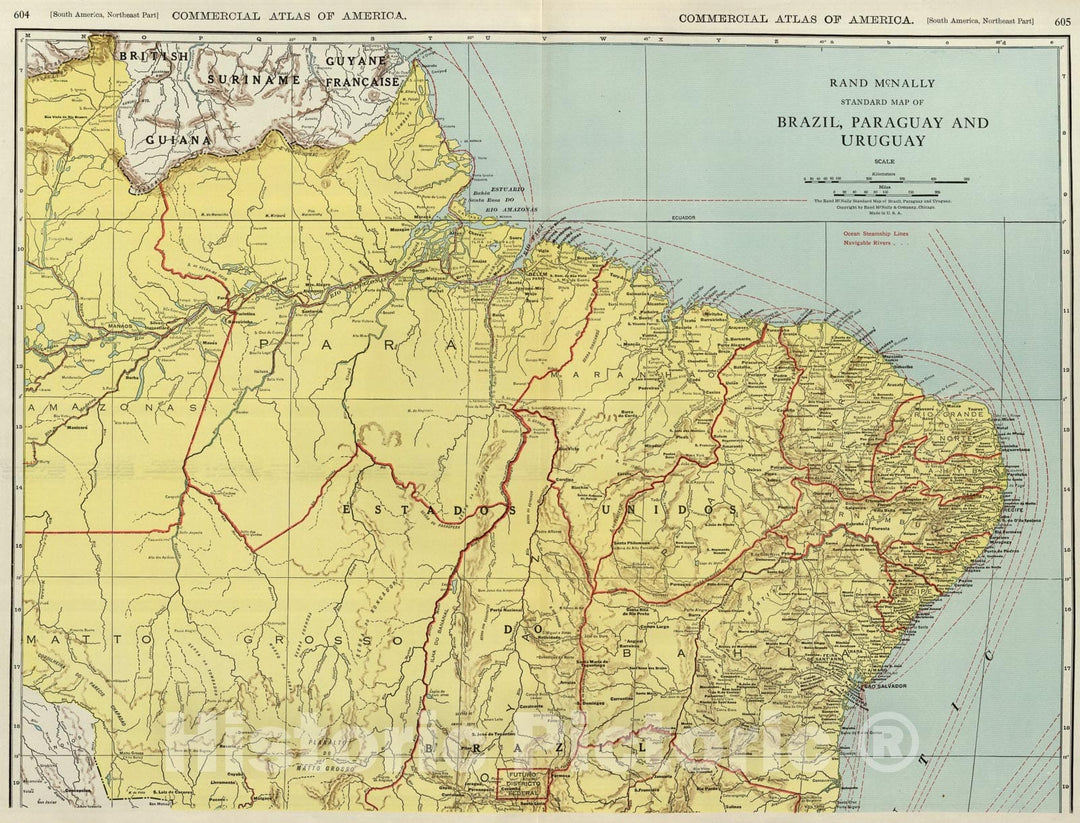 Historic Map : Brazil, Paraguay, and Uruguay (northern half)., 1924, Vintage Wall Art