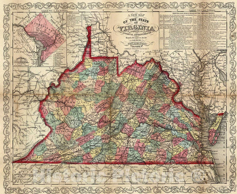 Historic Map : State of Virginia, 1859, Vintage Wall Art