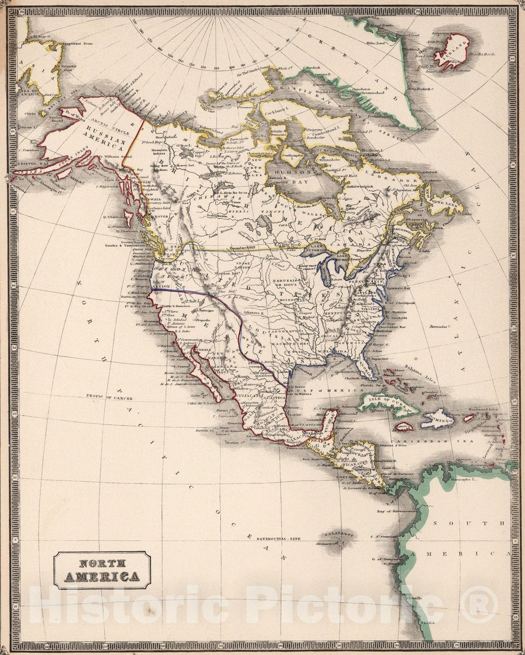 Historic Map : North America., 1848, Vintage Wall Art