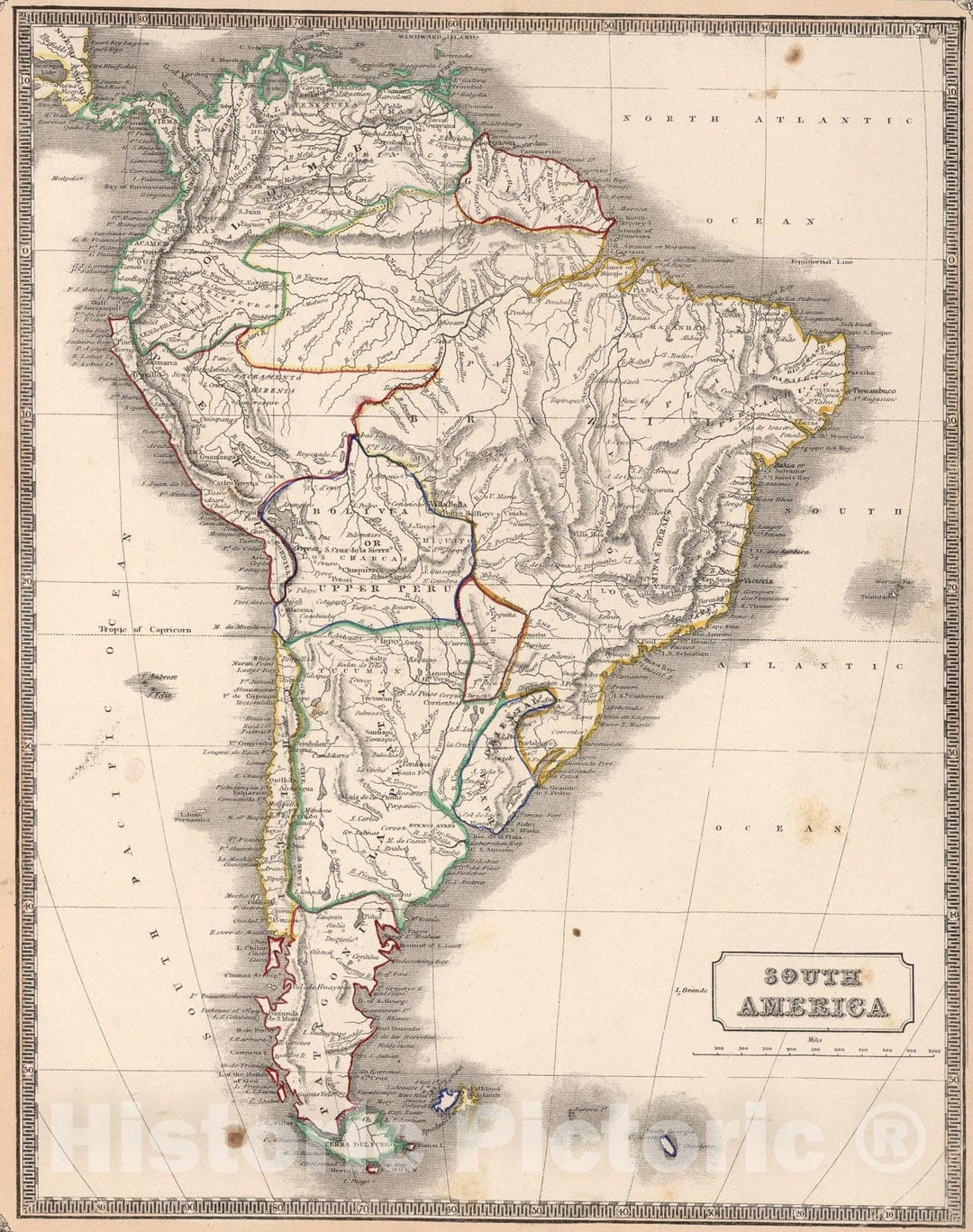 Historic Map : South America., 1848, Vintage Wall Art