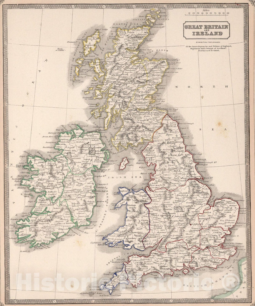 Historic Map : Great Britain and Ireland., 1848, Vintage Wall Art