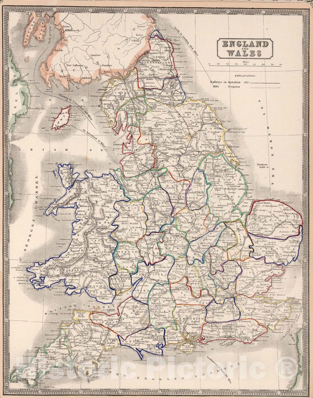 Historic Map : England and Wales., 1848, Vintage Wall Art