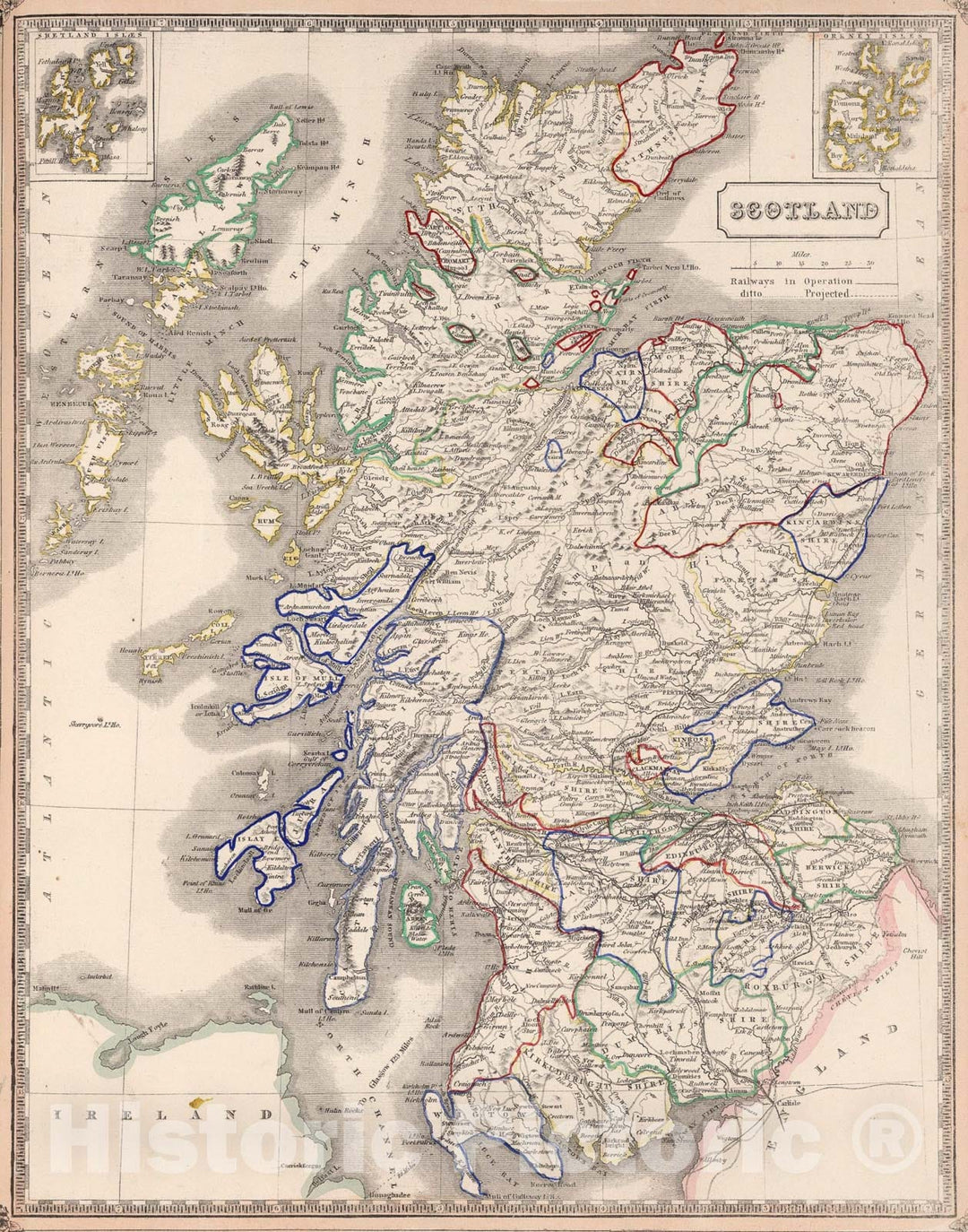 Historic Map : Scotland., 1848, Vintage Wall Art