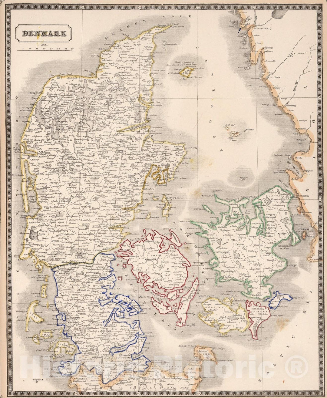 Historic Map : Denmark., 1848, Vintage Wall Art