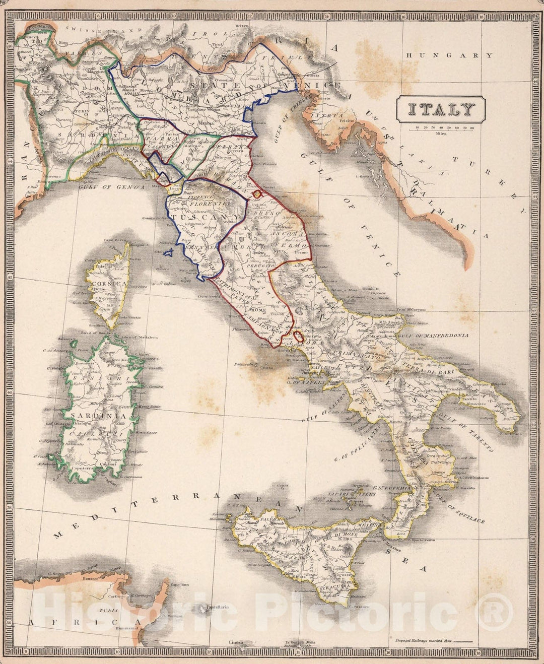 Historic Map : Italy., 1848, Vintage Wall Art