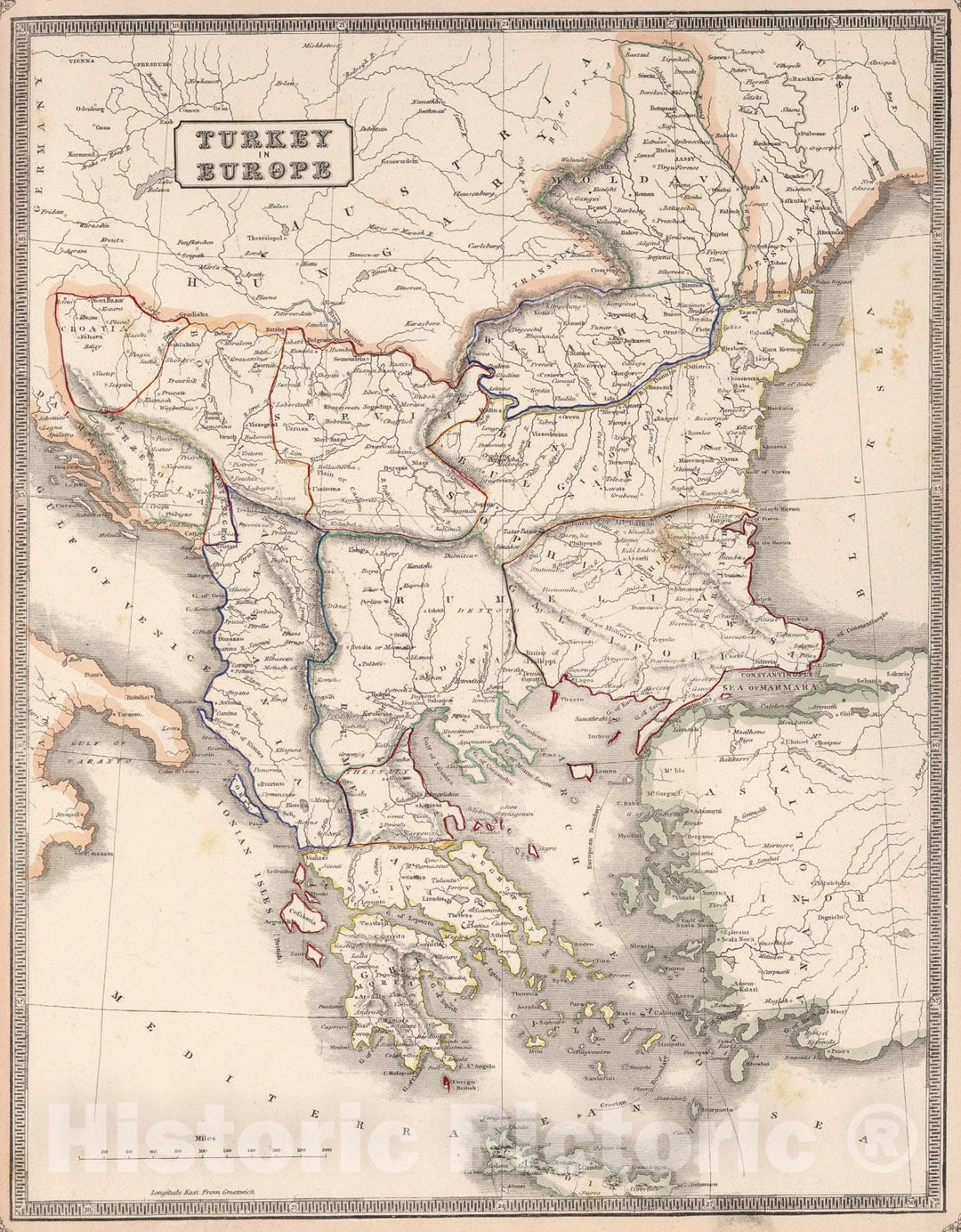 Historic Map : Turkey in Europe., 1848, Vintage Wall Art