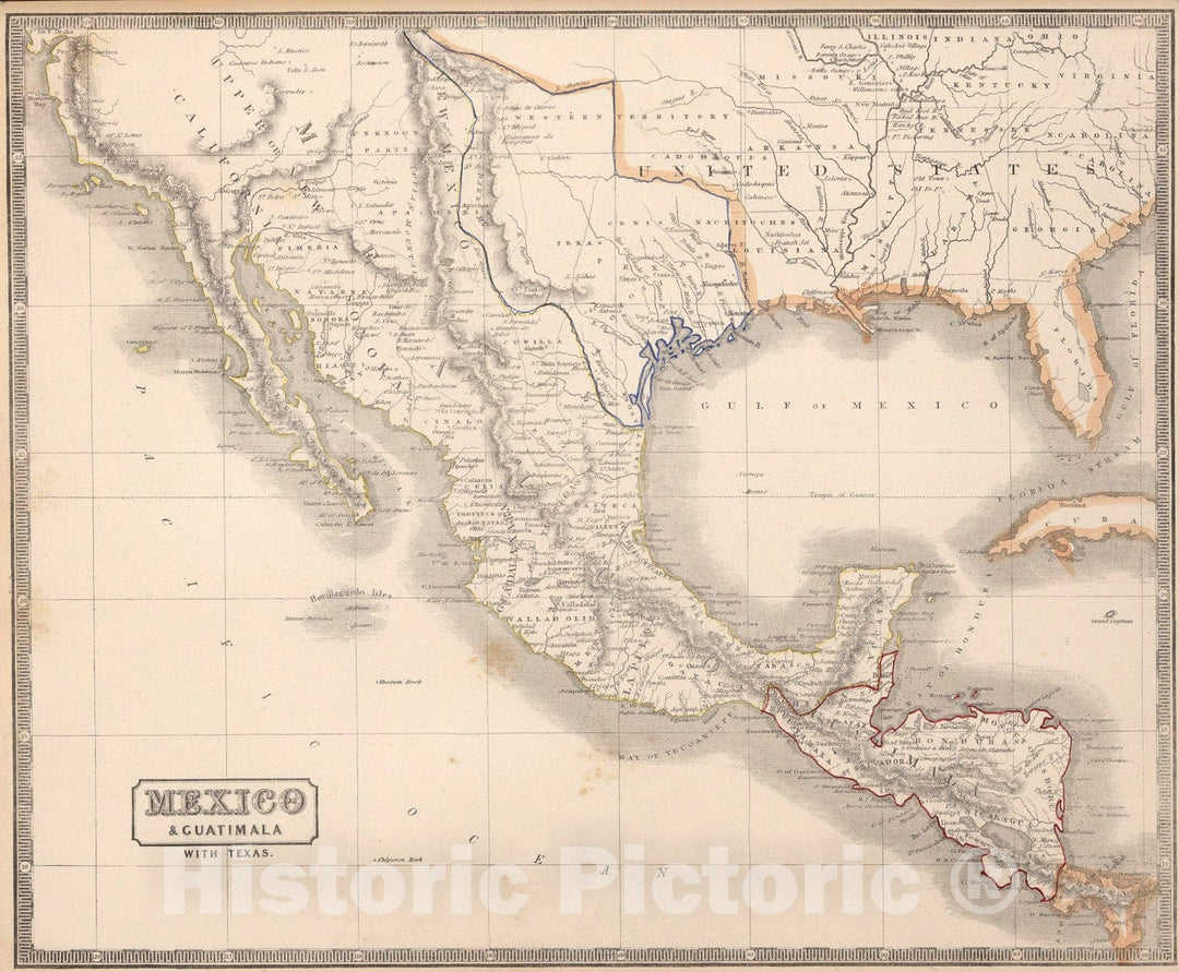 Historic Map : Mexico & Guatimala (Guatemala) with Texas., 1848, Vintage Wall Art