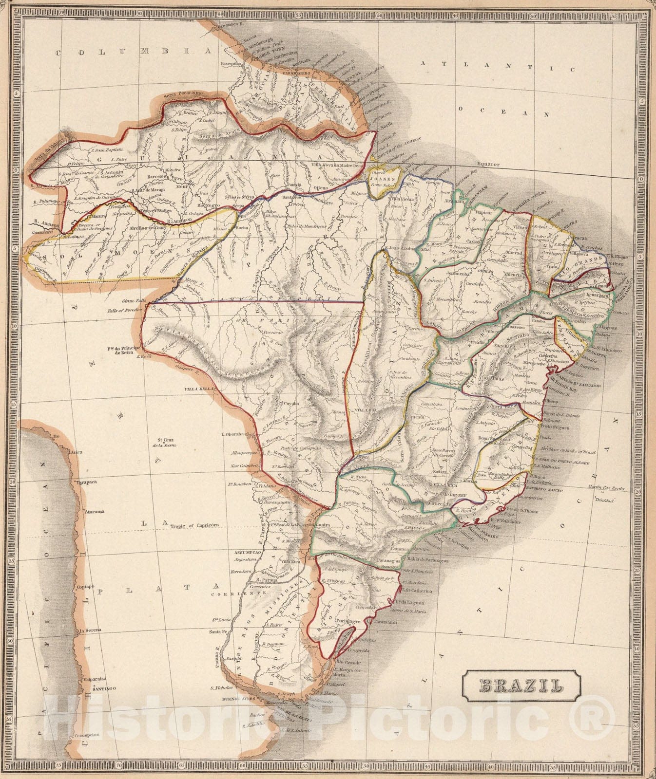 Historic Map : Brazil., 1848, Vintage Wall Art